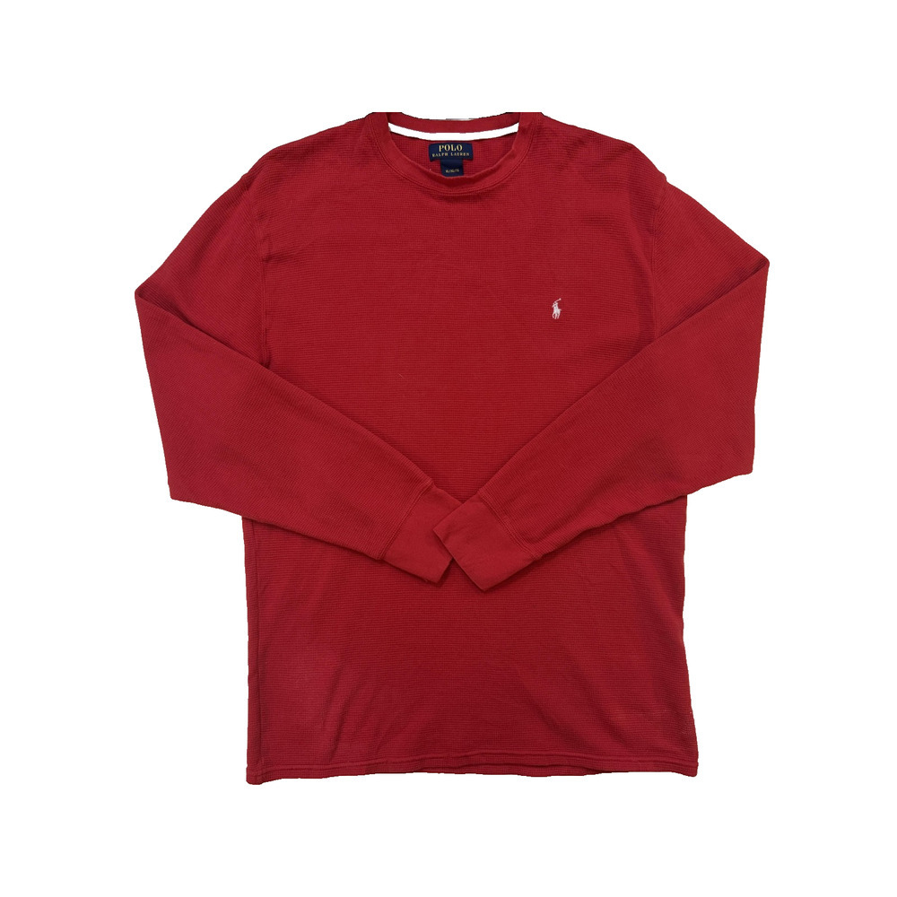Polo Ralph Lauren Shirt Mens XL Red Waffle Knit Thermal Long Sleeve 100% Cotton‎